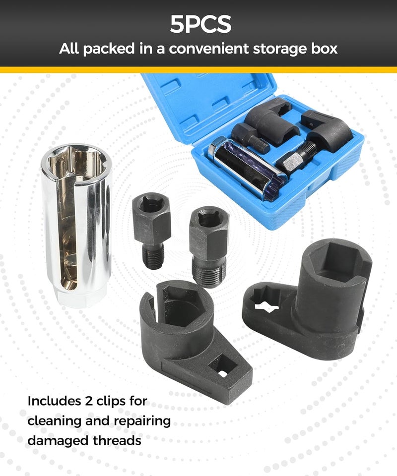 UBOG 5pcs Oxygen Sensor Socket,O2 Sensor Wrench,Car Accessories Automotive Oxygen Sensor Socket Removal Tool Wrench and Thread Chaser Set for Removing and Installing Oxygen Sensors,Vacuum Switches - Image 2